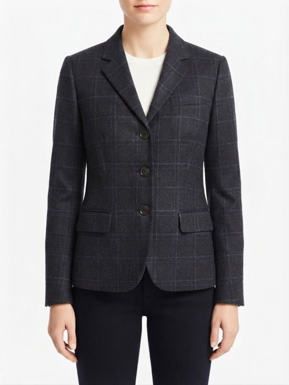 Vintage J.Crew Super 110s Wool Windowpane Check Blue Blazer Jacket Sz 8 Academia